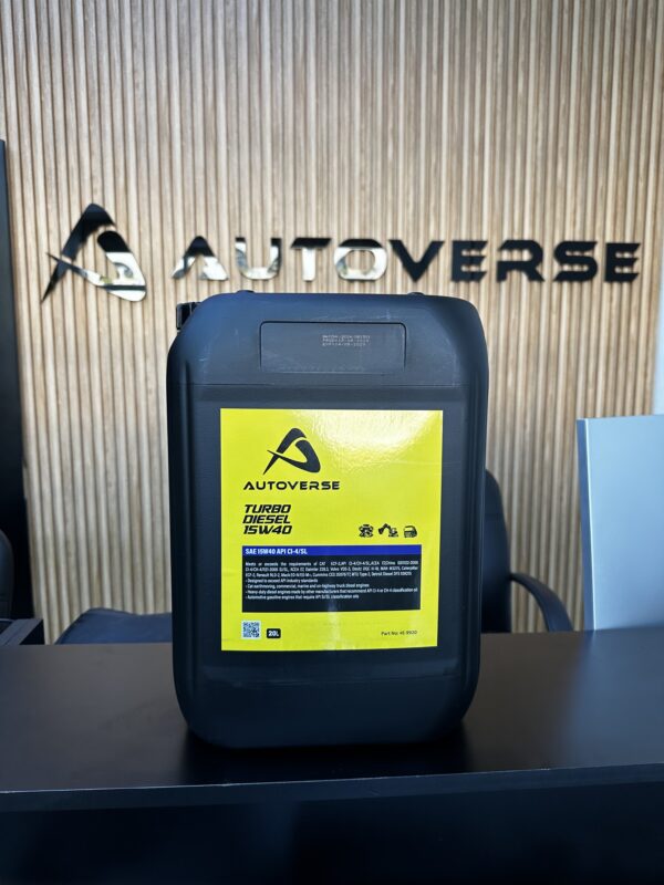 AUTOVERSE TURBO DIESEL ENGINE OIL, 20 LITRE PAIL, BLACK AND YELLOW WITH CATERPILLAR DIESEL ENGINE OIL